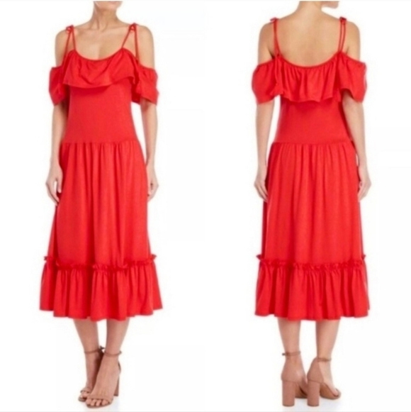 Rebecca Minkoff Dresses & Skirts - Rebecca Minkoff Mojave Red Off the Shoulder Tier Midi Summer Dress Size S